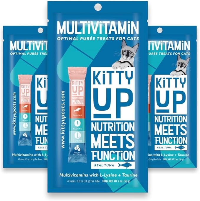 Lickable Cat Treats -Real Tuna Multivitamin Puree with Lysine &amp; Taurine for Indoor Cats | Grain-Free, Squeeze Tube (12 Pack)