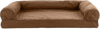 Furhaven Cooling Gel Dog Bed for Large/Medium Dogs w/ Removable Bolsters &amp; Washable Cover, For Dogs Up to 55 lbs - Quilted Sofa - Toasted Brown, Large