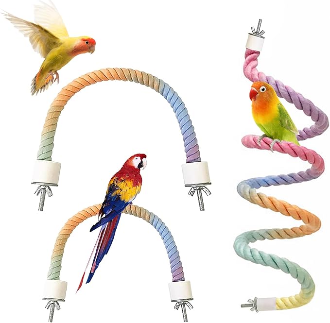 3pcs Gradient Colorful Bird Rope Perch Stand,Bird Cage Climbing Rope Toys Accessories,Bendable Climbing,Parakeet Lovebirds Cockatiels Budgies Play (9.8&