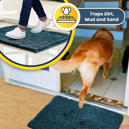 Muddy Mat® Pack of 3 Highly Absorbent Microfiber Dog Door Mat and Pet Rug, Non Slip Thick Washable Area Mat Soft Chenille for Kitchen Bathroom Bedroom and Outdoor - Atlantic Blue Small, Medium &amp; Large