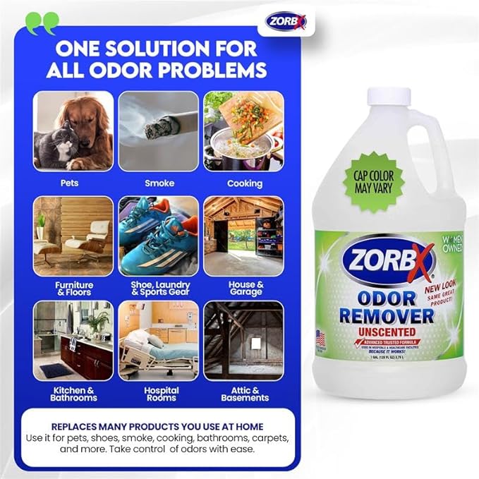 ZORBX Unscented Odor Eliminator Spray 128 Oz, 1 Gallon - Used in Hospitals &amp; Healthcare Facilities - Advanced Trusted Odor Remover Formula - All-Purpose Deodorizer for Dog, Cat, Home, Carpet &amp; Car