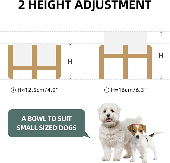 Ceramic Raised Dog and Cat Bowl Set, 2 Heights Elevated Stand, Food and Water Bowl for Small Breed Dogs, Weighted Dog Dishes, Pet Bowl(6.1&