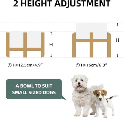 Ceramic Raised Dog and Cat Bowl Set, 2 Heights Elevated Stand, Food and Water Bowl for Small Breed Dogs, Weighted Dog Dishes, Pet Bowl(6.1&