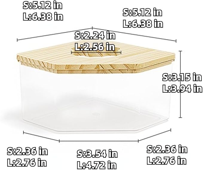 Hamster Sand Bath Box Container, Small Pet Sandbox Lid Design Wooden Sandbox Dust Bath, Transparent Bathroom &amp; Digging Box Acrylic Syrian Hamster Litter Box Small Animal Accessories (D Large)