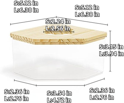 Hamster Sand Bath Box Container, Small Pet Sandbox Lid Design Wooden Sandbox Dust Bath, Transparent Bathroom &amp; Digging Box Acrylic Syrian Hamster Litter Box Small Animal Accessories (D Large)