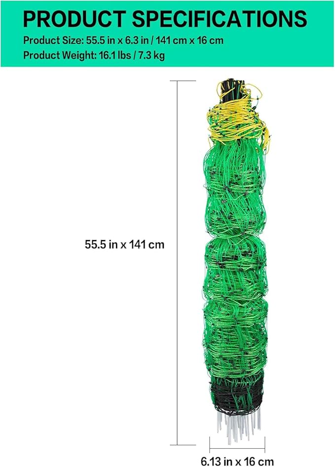 Electric Fence Netting, 49.6" H x 164&