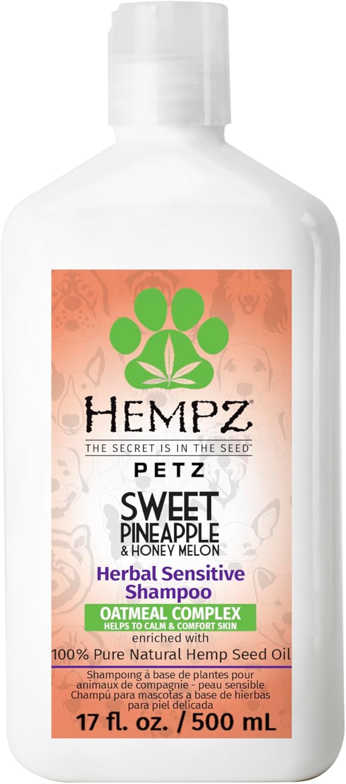 Hempz Petz, Dog Shampoo, Sweet Pineapple &amp; Honey Melon Herbal Sensitive Shampoo, Soothing Oatmeal Complex,17 oz.
