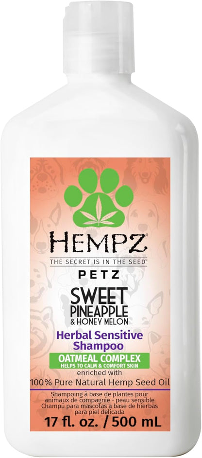Hempz Petz, Dog Shampoo, Sweet Pineapple &amp; Honey Melon Herbal Sensitive Shampoo, Soothing Oatmeal Complex,17 oz.
