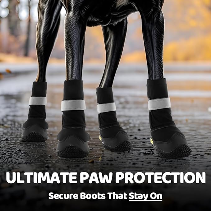 Hcpet Dog Shoes, Dog Boots &amp; Paw Protectors for Winter Snowy Days, Rainy Weather, Outdoor Anti-Slip Sole Dog Booties for Hardwood Floor Black-Leg 1