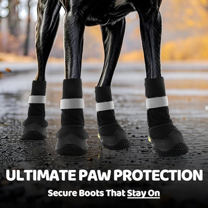 Hcpet Dog Shoes, Dog Boots &amp; Paw Protectors for Winter Snowy Days, Rainy Weather, Outdoor Anti-Slip Sole Dog Booties for Hardwood Floor Black-Leg 1