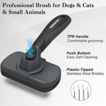 Swihauk Self Cleaning Slicker Brush - Skin Friendly for Dogs &amp; Cats, Deshedding Grooming Tool for Shedding Hair, Puppy Brush for Haired Pets