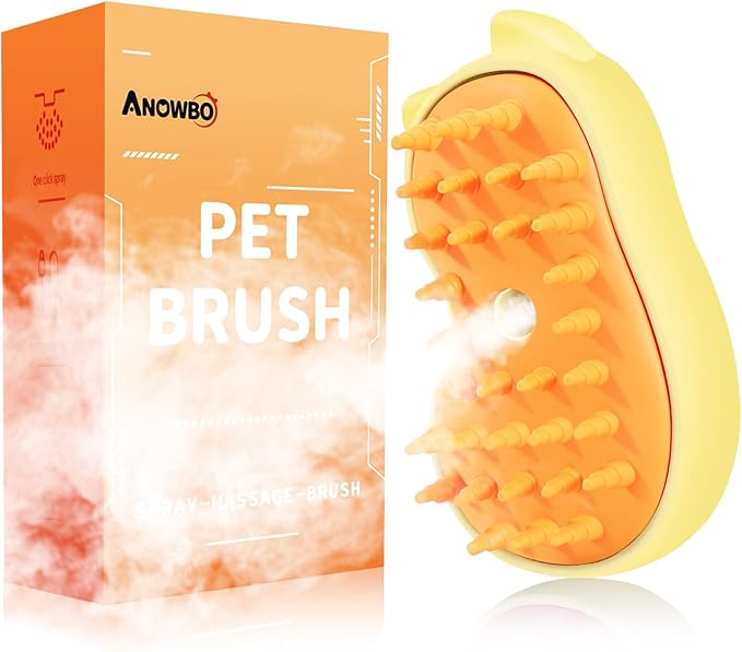 Rechargeable 3in1 Self-Cleaning Cat &amp; Dog Deshedding Brush with 2 Gears for Long &amp; Short Hair - Yellow