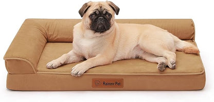 Chew Proof Dog Bed, 3" Memory Foam Dog Bed for Small and Medium Dogs, Removable and Washable Microsuede Cover, Waterproof Liner, Nonskid Bottom, 35x23 Inches M Khaki