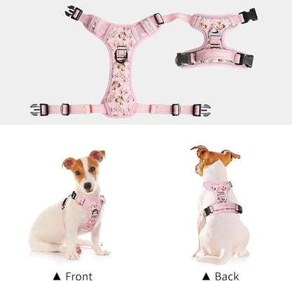 Timos No Pull Dog Harness,NO Need Go Over Dogs Head 3 Snap Buckles Reflective Oxford No Choke Harness with Front &amp; Back 2 Metal Leash Clips Soft Padded for Small Medium Large Dogs Pink S