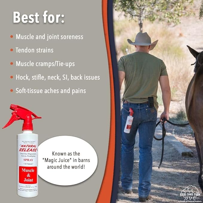 Natural Release Muscle Spray Treatment - Horse Liniment for Sore Muscles, Joint Pain, Tendon &amp; Inflammation Relief - Easy to Use, Fast Acting, Alcohol &amp; Menthol Free (16 oz)
