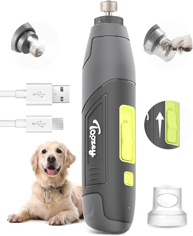 Toozey Dog Nail Grinder - Electric Pet Toenail Trimmer with 12, Gray High-Grade Durable Professional Tool, 1 Count