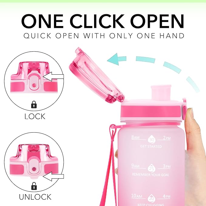 32oz Motivational Water Bottles with Time Marker &amp; Fruit Strainer, Transparent Gradient Color Water Bottle with Times to Drink, Leakproof &amp; BPA Free, Reusable Bottle with Strap (No Straw)