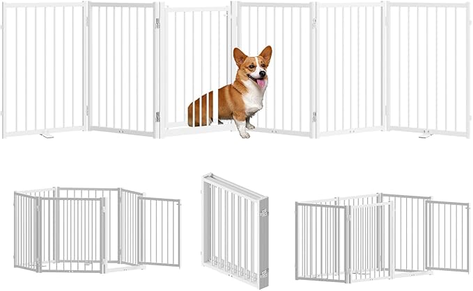Full Metal Freestanding Dog Gate with Door, 24&