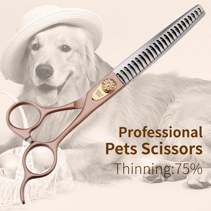 Fenice Peak Thinning Shears for Dogs and Cats Rose Gold Pet Grooming Scissors Chunkers Shears 440C Stainless Steel Professional Dog Trimming Scissors 8&