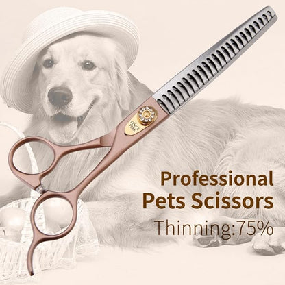 Fenice Peak Thinning Shears for Dogs and Cats Rose Gold Pet Grooming Scissors Chunkers Shears 440C Stainless Steel Professional Dog Trimming Scissors 8&