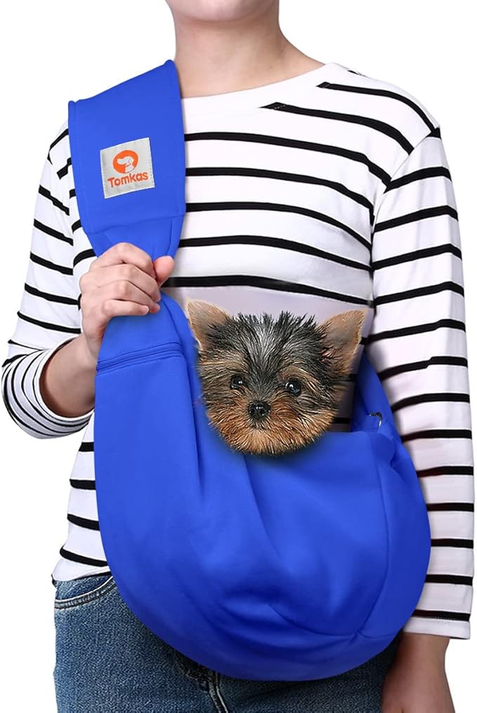 Tomkas Dog Sling Carrier for Small Dogs - Royal Blue, Adjustable Strap &amp; Zipper Pocket, Up to 10 lbs. Perfect Puppy Carrier for Small Dogs