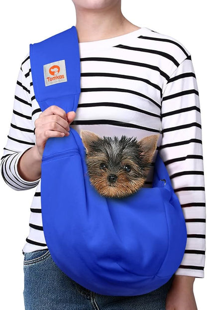 Tomkas Dog Sling Carrier for Small Dogs - Royal Blue, Adjustable Strap &amp; Zipper Pocket, Up to 10 lbs. Perfect Puppy Carrier for Small Dogs