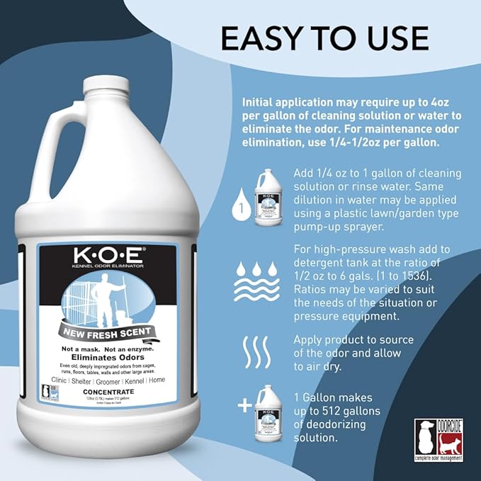 K.O.E. Fresh Scent Odor Eliminator Concentrate for Kennels, Cages, Floors &amp; More - Non-Enzymatic Pet Odor Solution for Home &amp; Dog Kennel - Home &amp; Pet Supplies (1 Gal)