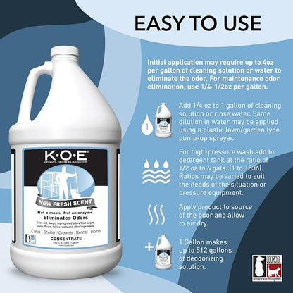 K.O.E. Fresh Scent Odor Eliminator Concentrate for Kennels, Cages, Floors &amp; More - Non-Enzymatic Pet Odor Solution for Home &amp; Dog Kennel - Home &amp; Pet Supplies (1 Gal)