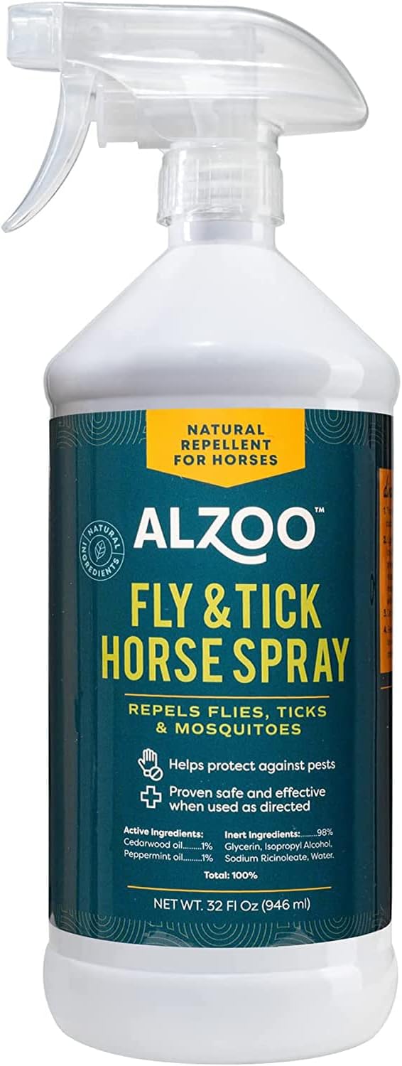 Natural Fly and Tick Horse Spray, Helps Repel Mosquitoes, Horseflies &amp; Ticks, Plant-Based Active Ingredients, 32 Fl. Oz. Spray Bottle
