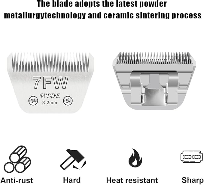 2PCS 7FW Wide Blades for Dog Grooming Blades Compatible with Andis,Oster A5,Wahl km10 Dog Clippers,Size-