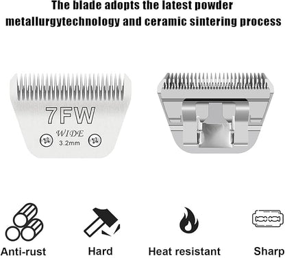 2PCS 7FW Wide Blades for Dog Grooming Blades Compatible with Andis,Oster A5,Wahl km10 Dog Clippers,Size-