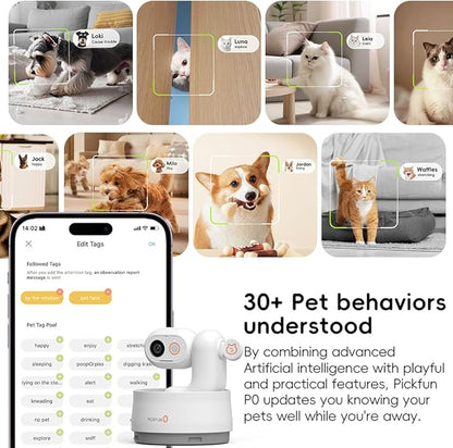 AI Dog Camera, Smart Security Camera Indoor with Phone App [Pet Recognition, Daily Activity Analysis &amp; Motion Tracking] Cat Cam 5MP HD, 360° View, 2-Way Audio, Night Vision, 5G WiFi