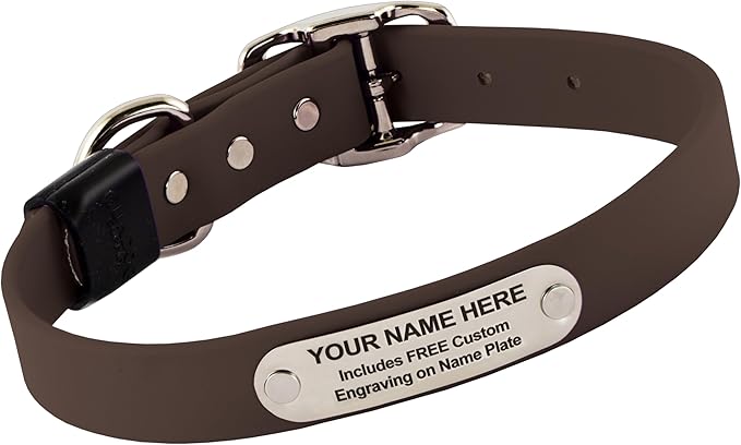 Biothane Custom Dog Collar – Waterproof, Stink-Proof Personalized Collar with Name &amp; Phone Number – Durable, Many Sizes and Colors – Assembled in USA (Chocolate Brown)
