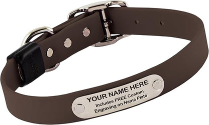 Biothane Custom Dog Collar – Waterproof, Stink-Proof Personalized Collar with Name &amp; Phone Number – Durable, Many Sizes and Colors – Assembled in USA (Chocolate Brown)