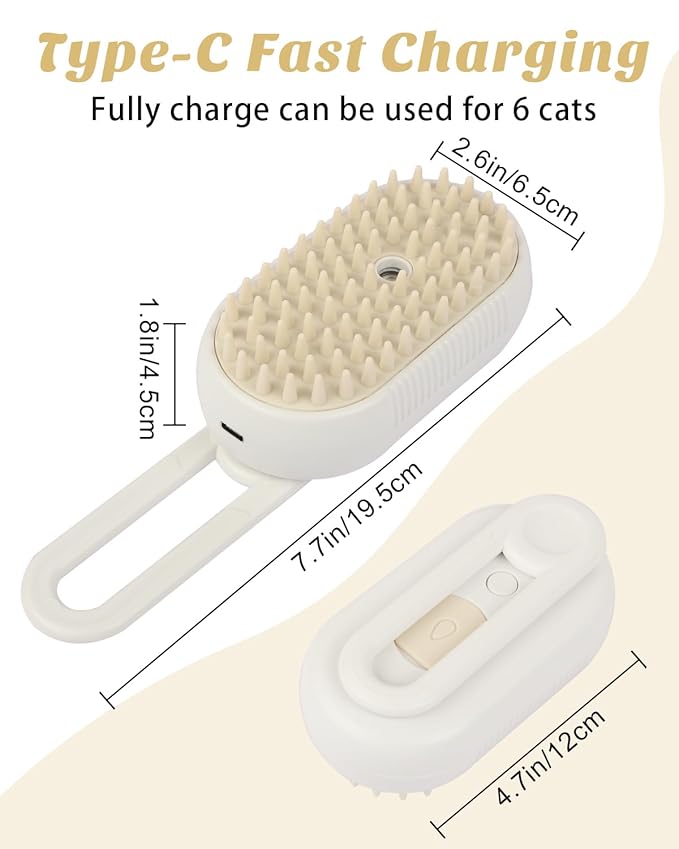 6 in 1 Cat Steam Brush for Shedding, Portable Anti-Static Grooming Comb for Cats &amp; Dogs, Steam Misting Water Brush, Self-Cleaning Pet Hair Remover, Indoor Cat Spray Brushes for Cats &amp; Dogs