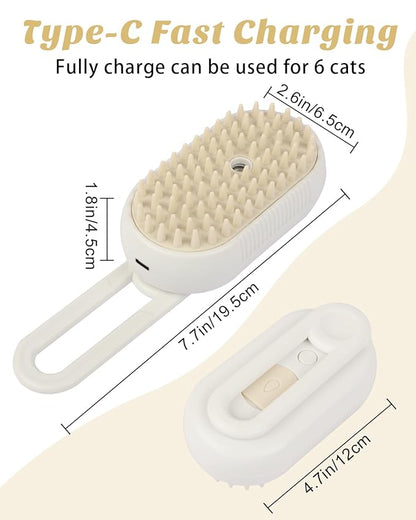 6 in 1 Cat Steam Brush for Shedding, Portable Anti-Static Grooming Comb for Cats &amp; Dogs, Steam Misting Water Brush, Self-Cleaning Pet Hair Remover, Indoor Cat Spray Brushes for Cats &amp; Dogs