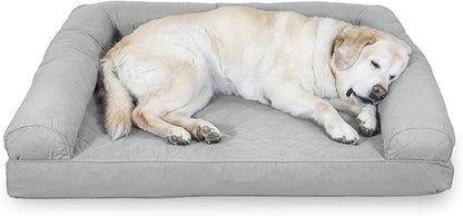 Furhaven Cooling Gel Dog Bed for Large Dogs w/ Removable Bolsters &amp; Washable Cover, For Dogs Up to 95 lbs - Quilted Sofa - Silver Gray, Jumbo/XL