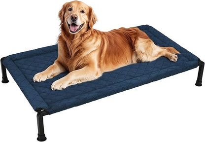 Veehoo Soft Plush Elevated Dog Bed, Raised Dog Beds with Heavy Duty Frame, Non-Slip Silicon Feet, Washable &amp; Breathable Pet Cot for Indoor or Outdoor Use, 47" x 29", Navy Blue, CWC2432A