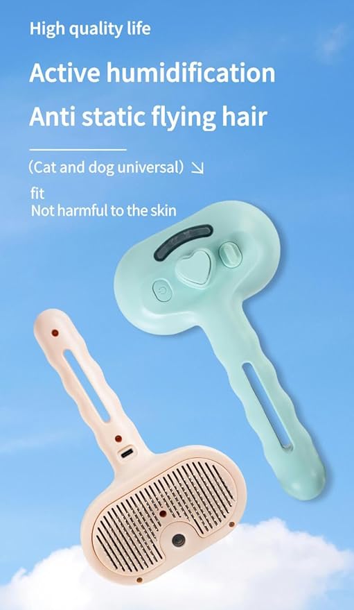 Pet Grooming Steam Brush, Pet Spray Hair Removal Comb, Anti-Static, Rechargeable, Comfortable Grip, for Dogs &amp; Cats, Spray Hair Removal Comb, Steam Brush for Shedding &amp; Grooming, White