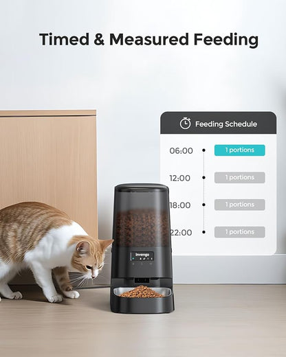 Cat Feeder Automatic - Cat Food Dispenser MeowServe S20, Auto Dog Feeder with Stainless Steel Bowl, 5L Pet Feeder with Patented Anti-Jam Port, App, Dual Lock Lid, Dual-Band WiFi &amp; Power Supply