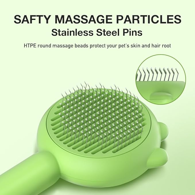 Self-Cleaning Dog &amp; Cat Slicker Brush, Skin Friendly Deshedding Grooming Tool for Long or Short Haired Dogs Cats Rabbits, Dog Shedding Brush with Release Button - Frog
