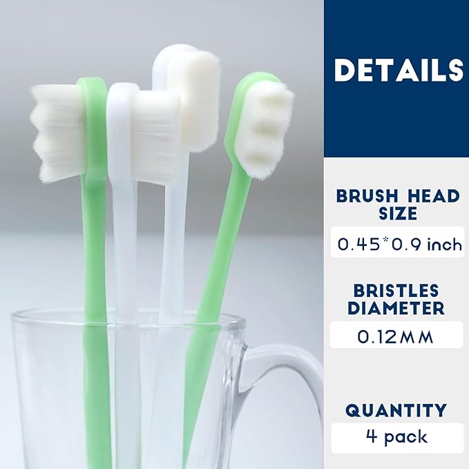 Dog Toothbrush Kit 4 Pack, 10,000 Ultra-Soft Bristles, Dog Tooth Brush for Medium to Large Dogs &amp; Cats, Pet Tooth Brushing Kit for Easy Dental Cleaning, 2 Pink Wave Head &amp; 2 White Flat Head