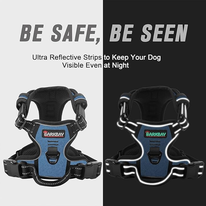 BARKBAY No Pull Dog Harness Front Clip Heavy Duty Reflective Easy Control Handle for Large Dog Walking(Navy,L)