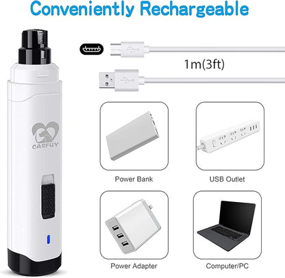 Casfuy Dog Nail Grinder Upgraded - Professional 2-Speed Electric Rechargeable Pet Nail Trimmer Painless Paws Grooming &amp; Smoothing for Small Medium Large Dogs &amp; Cats (White)