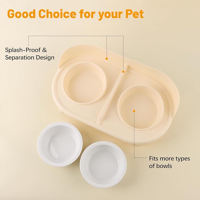 Elevated Cat Bowls, Tilted Rised Cat Food and Water Bowl with 2 Pcs Ceramic Pet Bowls, Rised Stand, Pet Dish Anti Vomiting Feeding Station for All Sized Cats &amp; Small Dogs (Milk Coffee)