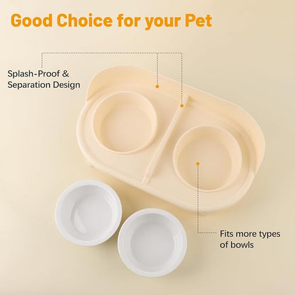 Elevated Cat Bowls, Tilted Rised Cat Food and Water Bowl with 2 Pcs Ceramic Pet Bowls, Rised Stand, Pet Dish Anti Vomiting Feeding Station for All Sized Cats &amp; Small Dogs (Milk Coffee)