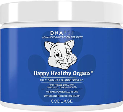 Happy Healthy Organs &amp; Glands Supplement For Cats, Freeze-Dried Raw Bovine Liver Grass-Fed Bone Marrow Heart Kidney Pancreas, Bovine Thymus Iron Multi Organ Powder, Joints Cat Vitamins 1.48 oz