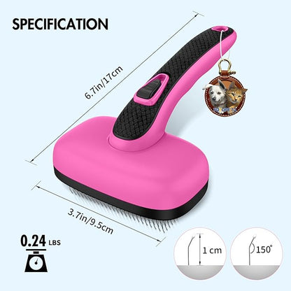 Dog Brush for Shedding &amp; Grooming, Self Cleaning Slicker with Retractable Pins for Short &amp; Long Haired Dogs &amp; Cats. Removes Loose Fur, Undercoat, Mats &amp; Tangles. Fits Large, Small Pet. Pink