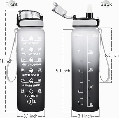Enerbone Water Bottle, Leakproof BPA &amp; Toxic Free, Motivational Water Bottle with Times to Drink and Straw, Fitness Sports Water Bottle with Strap for Office, Gym, Outdoor Sports