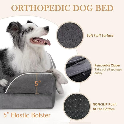 Comfort Expression XL Dog Bed with Bolster, Waterproof Orthopedic Foam Dog Beds for Extra Large Dogs, Washable Dogs Sofa Pet Bed with Removable Cover &amp; Non-Slip Bottom(X-Large,Dark Grey)